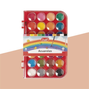 Acuarelas escolares 28 colores c/estuche rígido y pincel