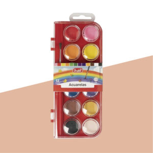 Acuarelas escolares 12 colores c/estuche rígido y pincel