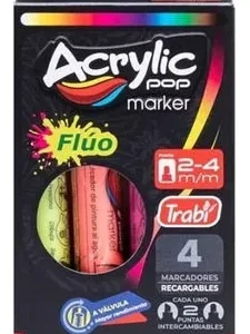 Marcador Acrílico ACRYLIC POP Fluor TRABI x4 unidades