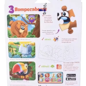 3 Rompecabezas «Reino Animal» 28, 12 y 9 piezas +2 hojas para colorear – BONTUS