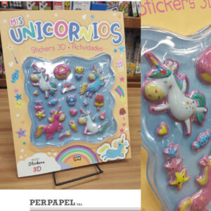 Libro con stickers 3d + actividades «Mis unicornios»